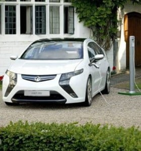 Electric car charging outside house