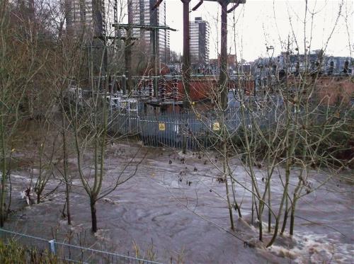 Flooding at a substation in Rochdale