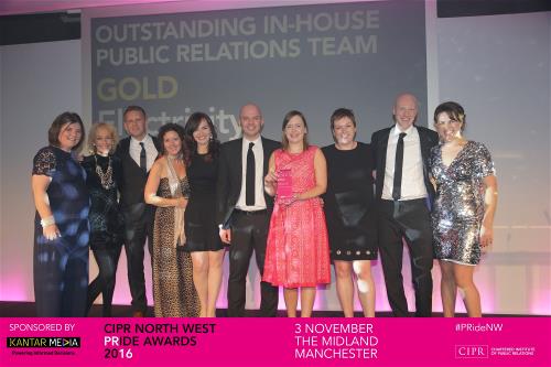 Small in-house PR team receiving an award at the Public Relations Consultants Association North regional awards