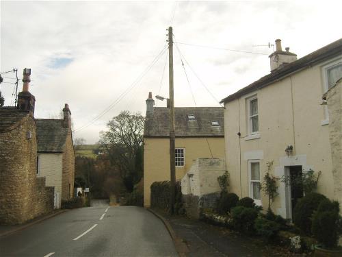 View of town in Alston with overhead power lines